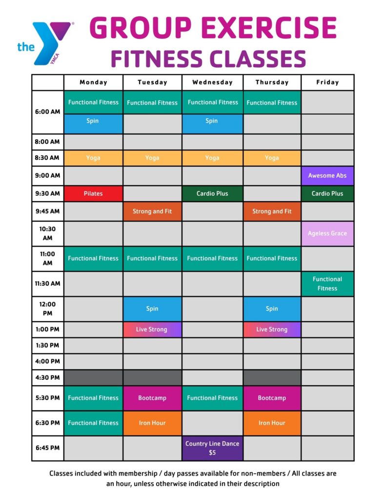 Group Exercise Schedule (5) Idaho Falls YMCA group exercise schedule